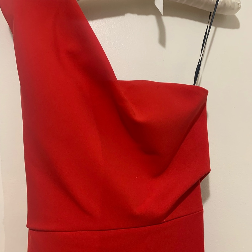 NICOLE BAKTI ONE SHOULDER DRESS WITH RUFFLE BACK AND EXPOSED BLACK ZIPPER